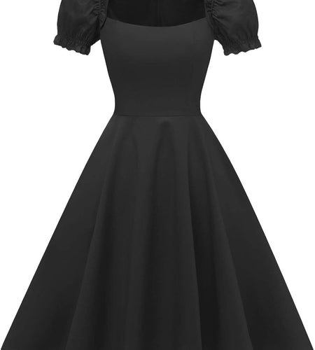 Women'S Puff Short Sleeve 1950S Party Dresses Square Neck Aline Dress with Pockets