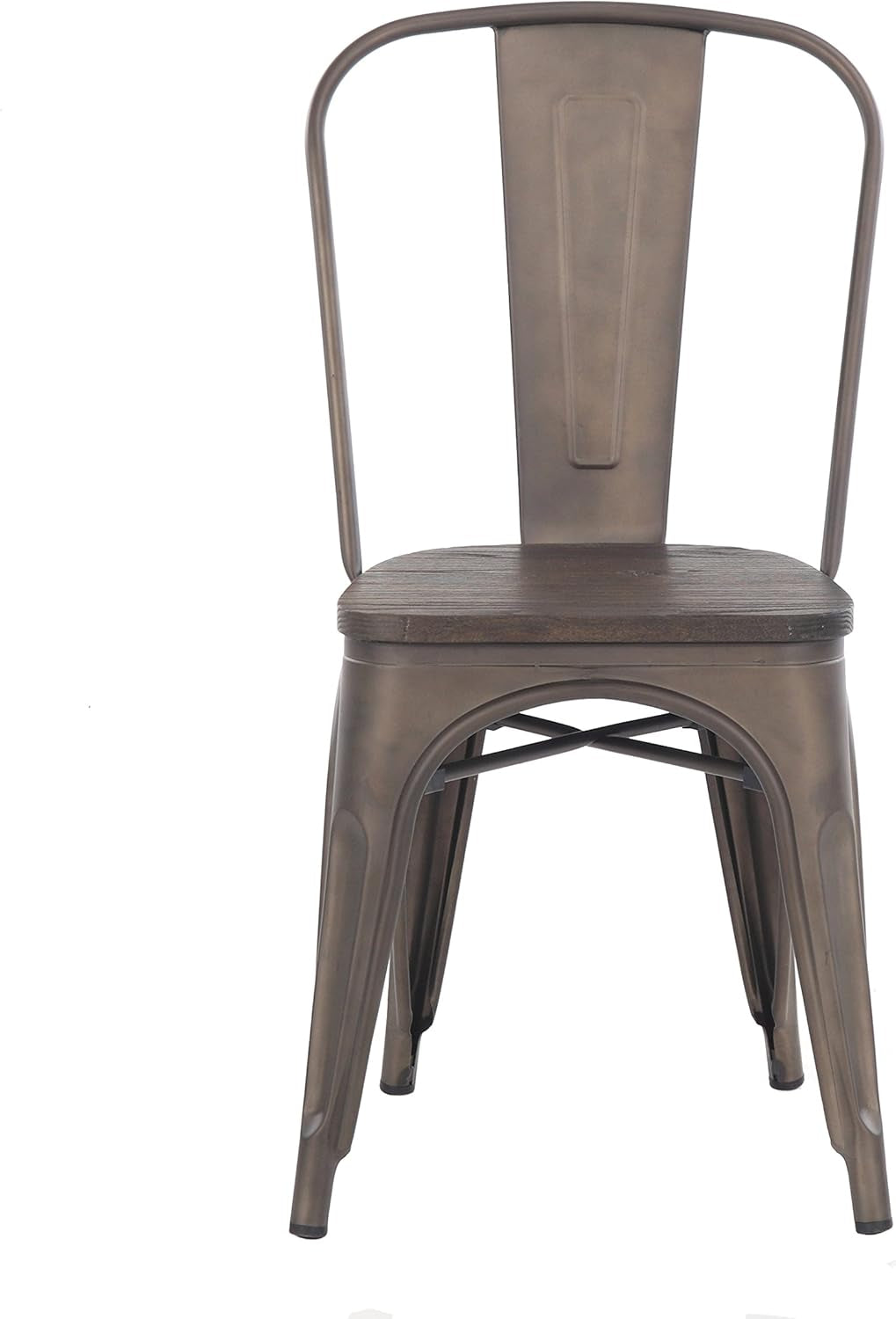 Metal Dining Chairs, Indoor/Outdoor and Stackable, Set of 4 (Bronze with Wooden Seat)
