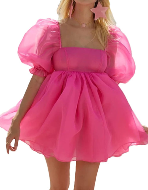 Load image into Gallery viewer, Women'S off Shoulder Puffy Sleeve Mini Dress Tulle Princess Dress Ruffle Mesh Wedding Evening Party Prom Mini Dress
