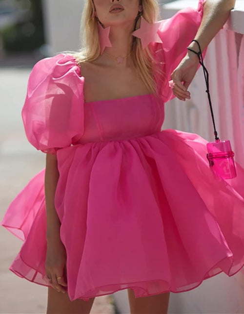 Load image into Gallery viewer, Women'S off Shoulder Puffy Sleeve Mini Dress Tulle Princess Dress Ruffle Mesh Wedding Evening Party Prom Mini Dress
