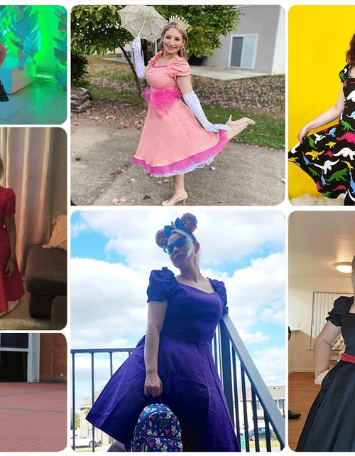 Load image into Gallery viewer, Women'S Puff Short Sleeve 1950S Party Dresses Square Neck Aline Dress with Pockets
